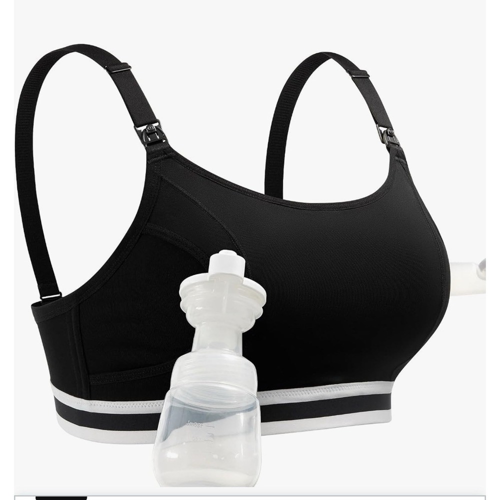 NWT Momcozy Hands-Free Pumping & Nursing Bra - Black Striped Band Size S PLUS